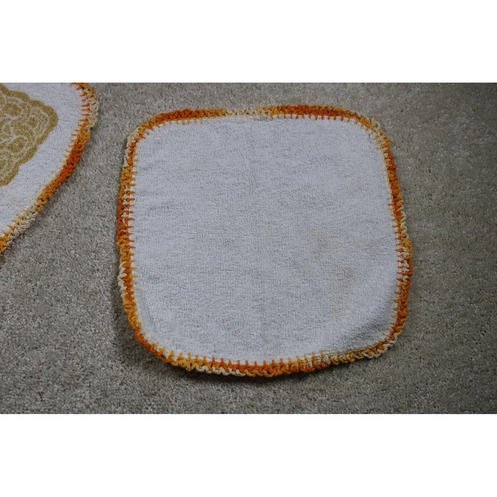 Vintage Handmade Crochet Edge‎ Washcloths Set of 2 Floral 12in Bathroom Towels